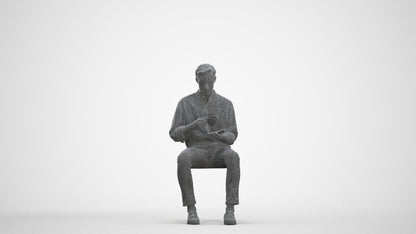 realistic 3D people man casual sitting, render-ready for V-Ray and Corona, FBX OBJ, three-quarter front view render