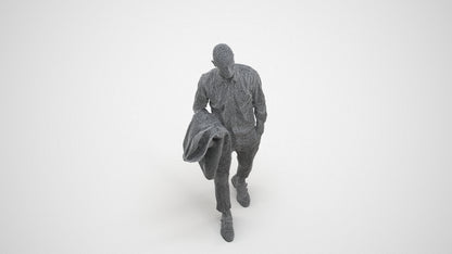 photogrammetry 3D man business walking, realistic human model archviz FBX, wireframe three-quarter view