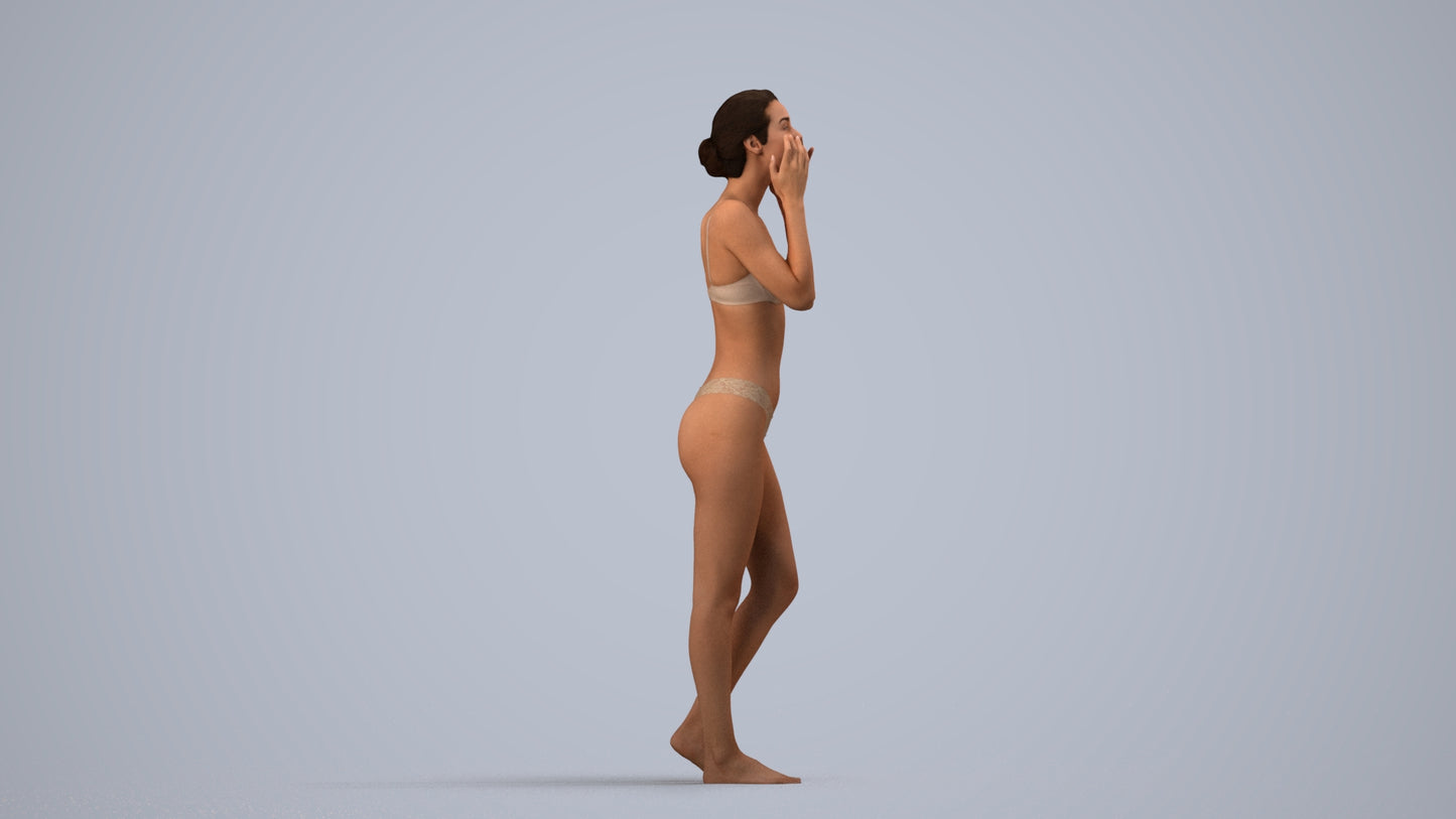 realistic 3D human woman bathroom, archviz people FBX OBJ for Blender, side view render