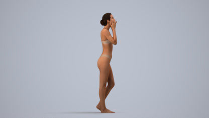 realistic 3D human woman bathroom, archviz people FBX OBJ for Blender, side view render