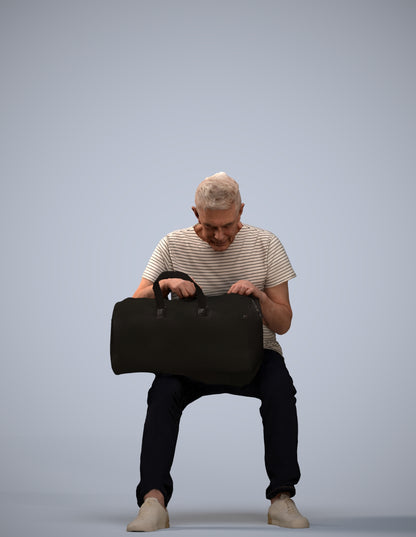 realistic 3D people senior man casual sitting, render-ready for V-Ray and Corona, FBX OBJ