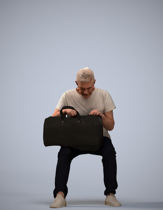 realistic 3D people senior man casual sitting, render-ready for V-Ray and Corona, FBX OBJ