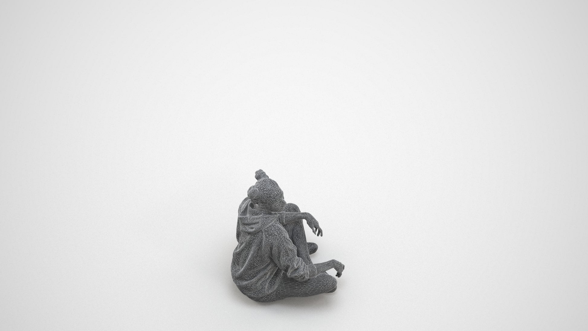 photogrammetry 3D woman casual sitting, realistic human model archviz FBX, wireframe three-quarter view