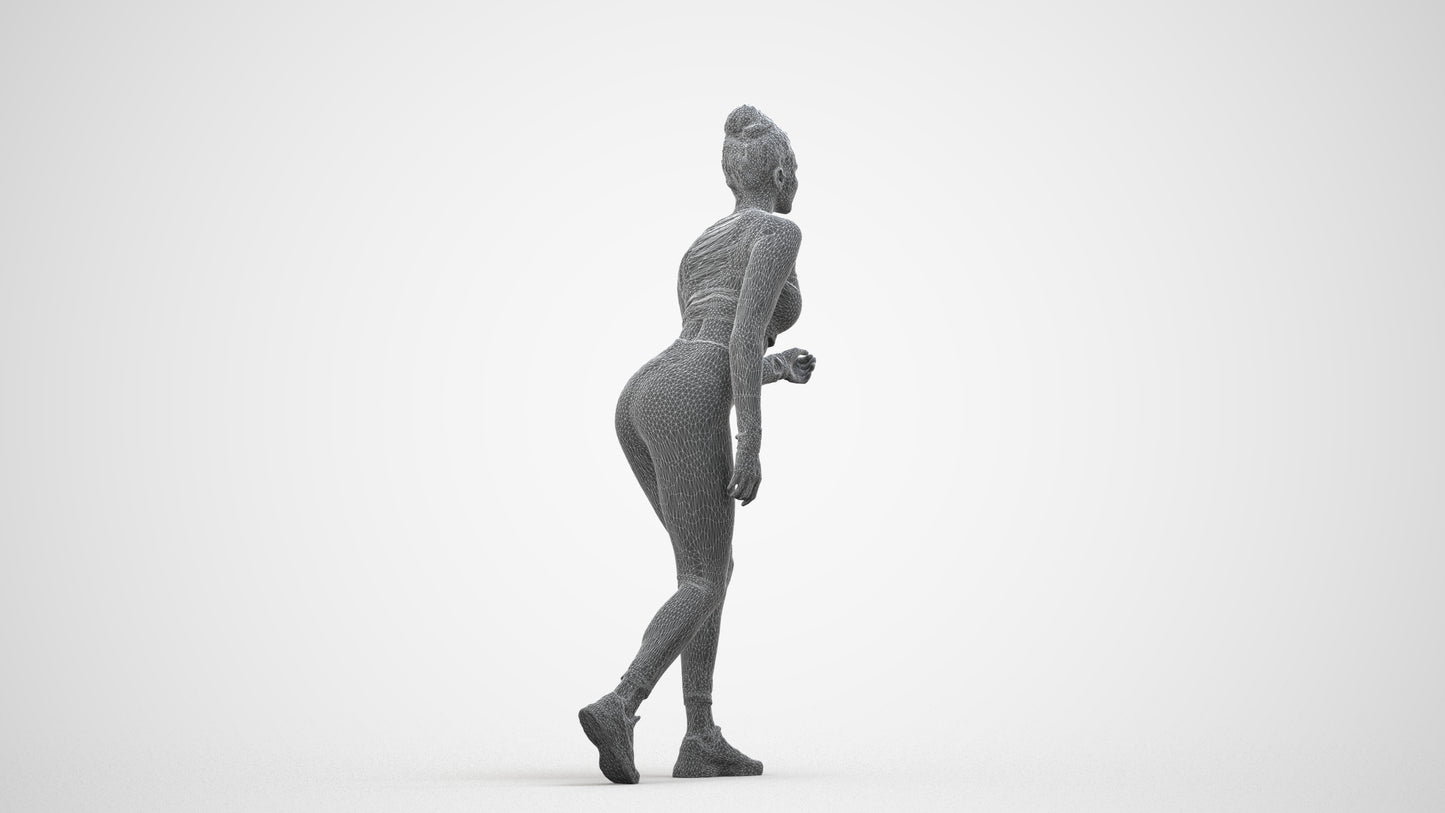 realistic 3D people woman sport, render-ready for V-Ray and Corona, FBX OBJ, wireframe side view
