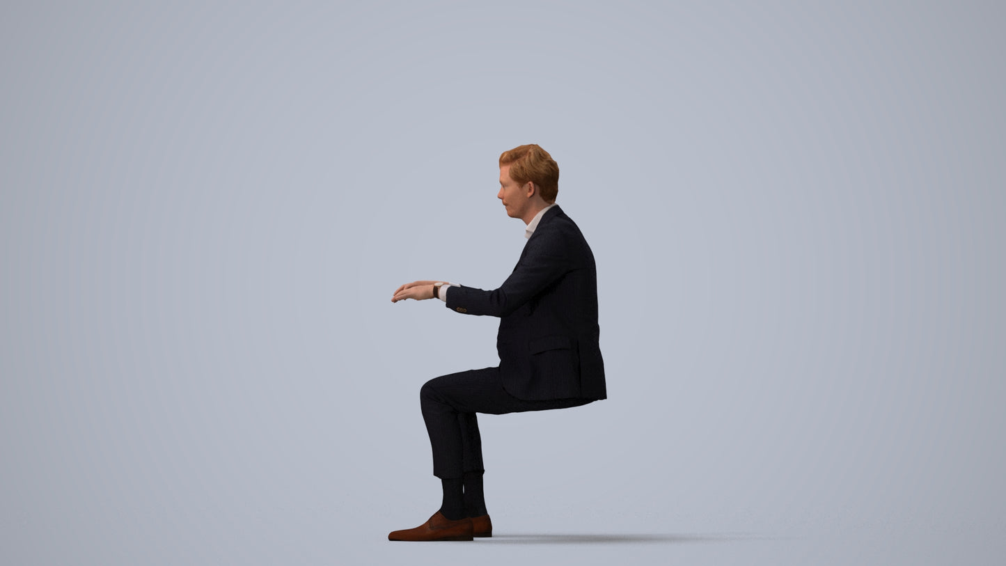 photogrammetry 3D man business, realistic human model archviz FBX, three-quarter view render