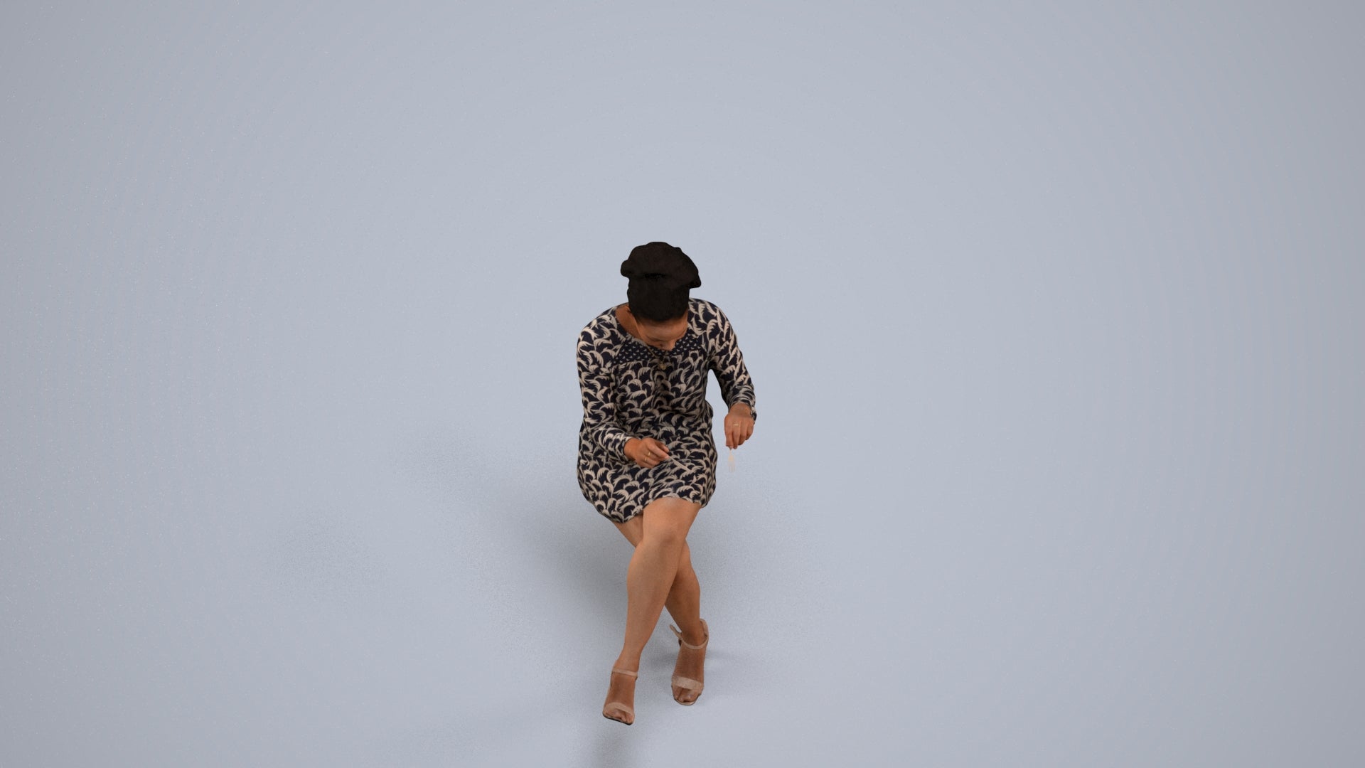 realistic 3D people woman casual sitting, render-ready for V-Ray and Corona, FBX OBJ, back view render