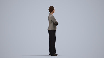 3D human model woman business, photogrammetry scanned person for archviz, side view render