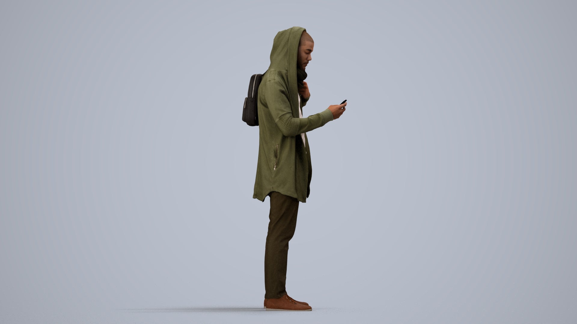 realistic 3D man casual standing, scanned archviz people for Blender and 3ds Max, side view render