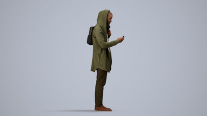 realistic 3D man casual standing, scanned archviz people for Blender and 3ds Max, side view render
