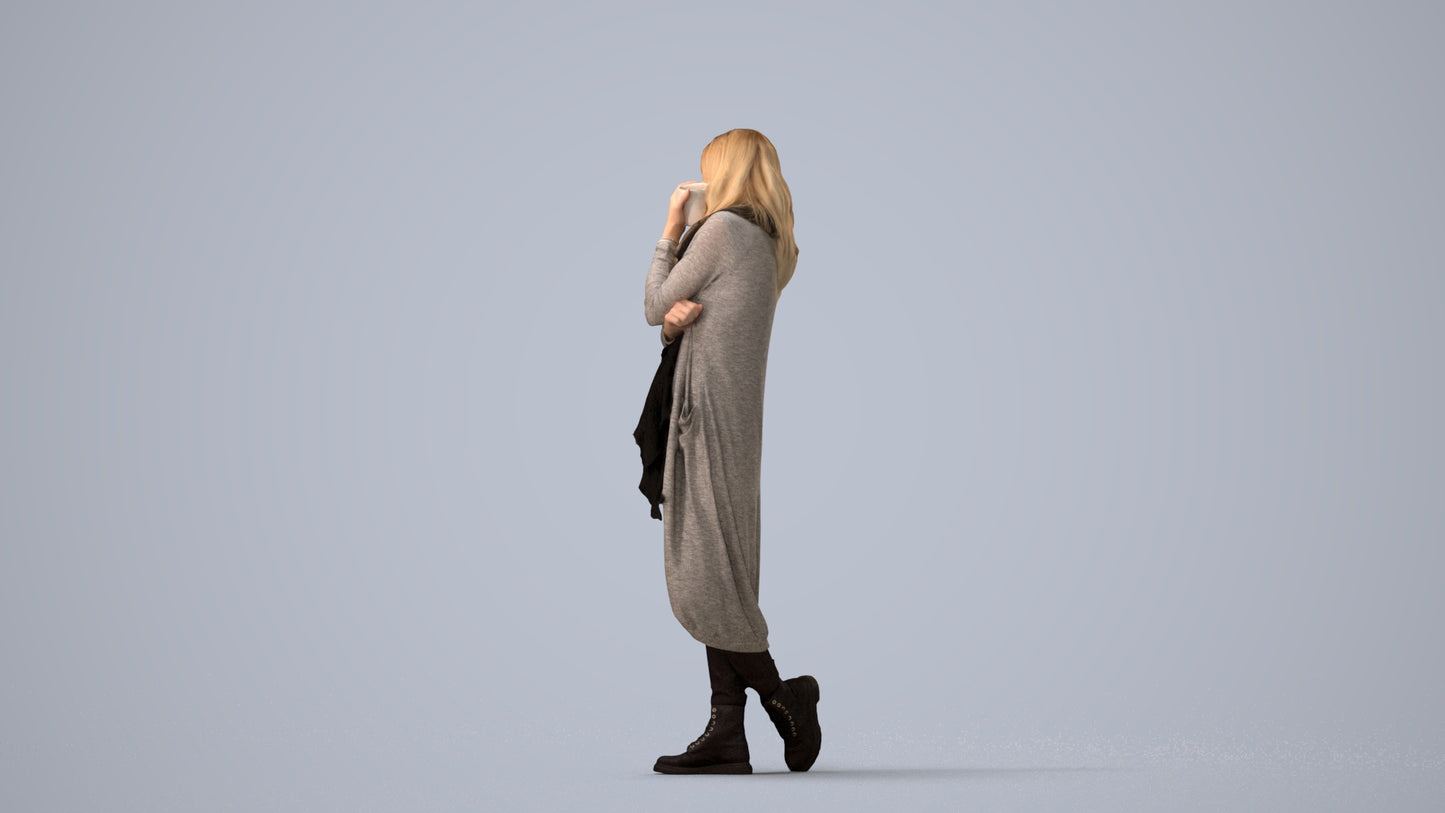 realistic 3D people woman casual standing, render-ready for V-Ray and Corona, FBX OBJ, three-quarter view render