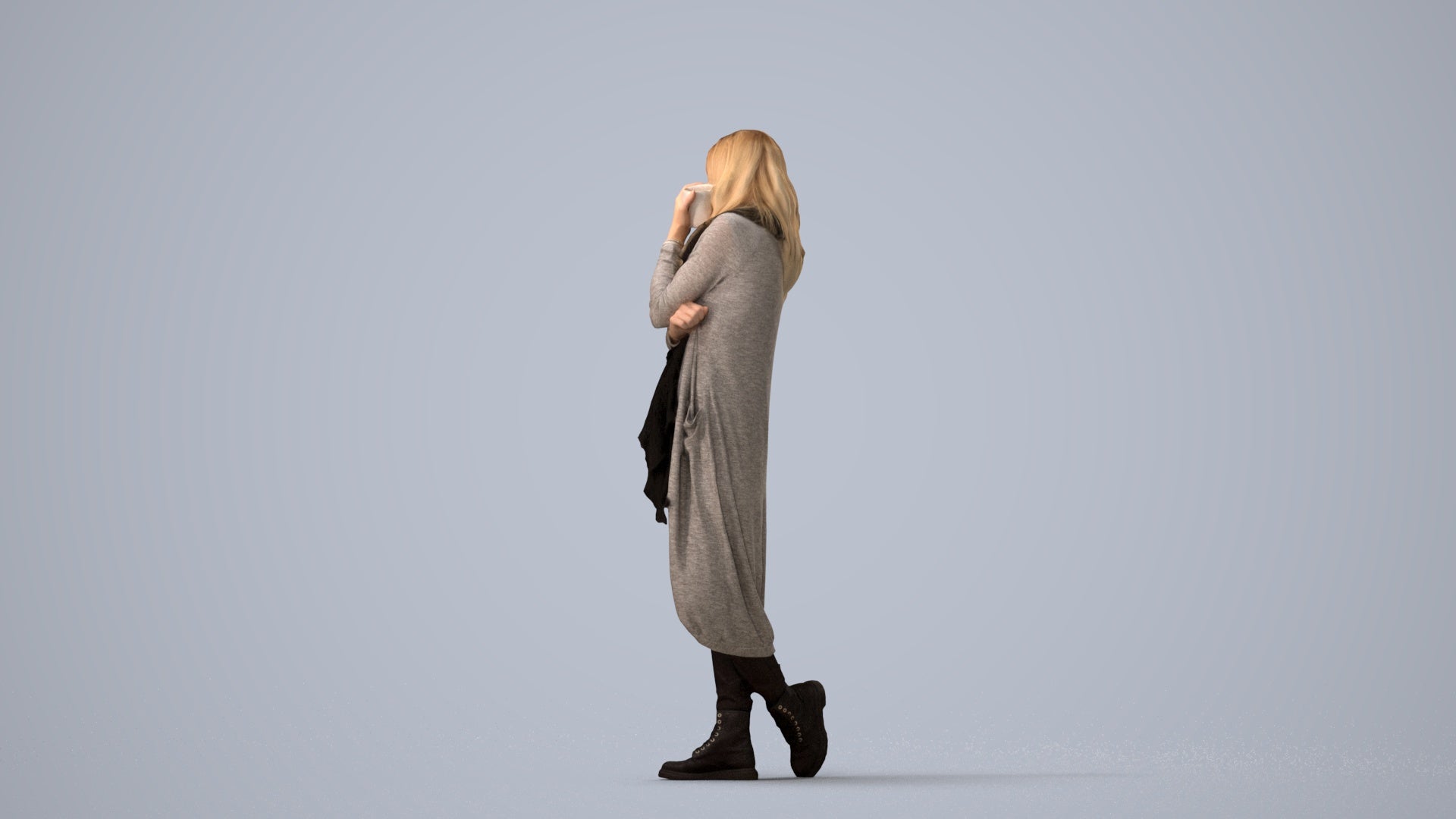 realistic 3D people woman casual standing, render-ready for V-Ray and Corona, FBX OBJ, three-quarter view render