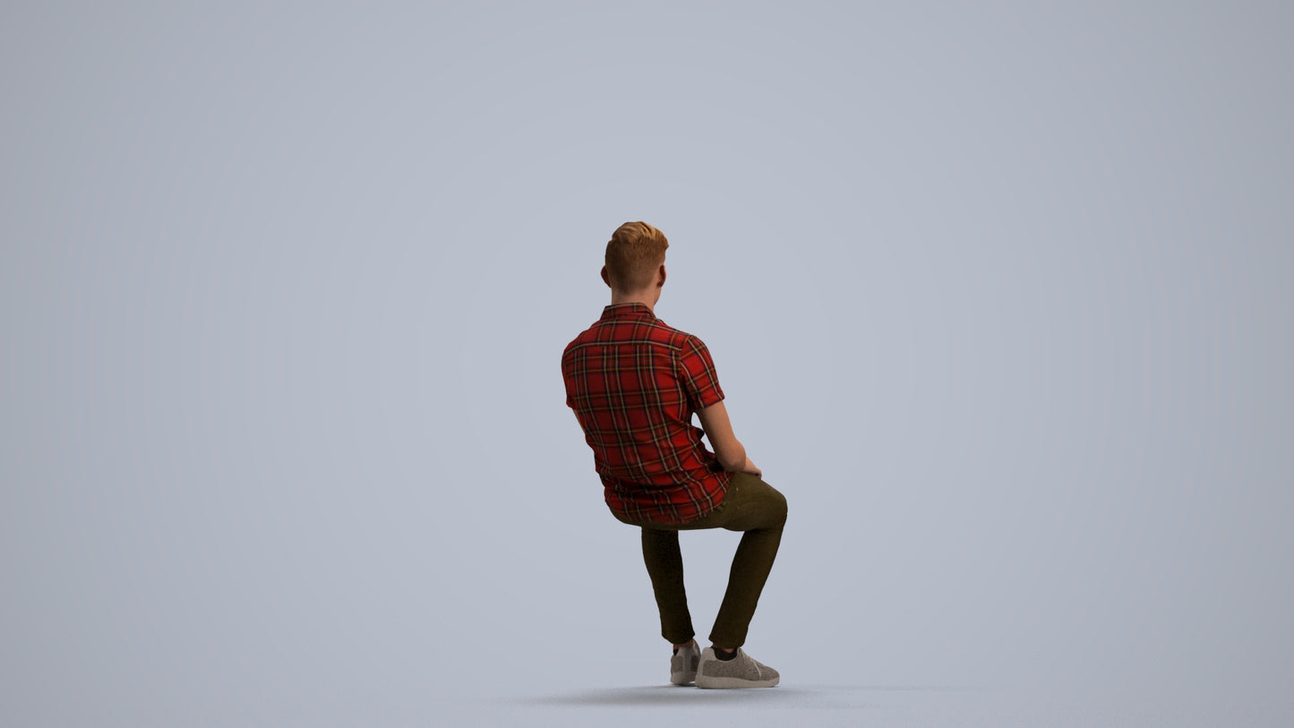 3D scanned man sitting casual, photorealistic archviz people for Enscape and SketchUp, front view render