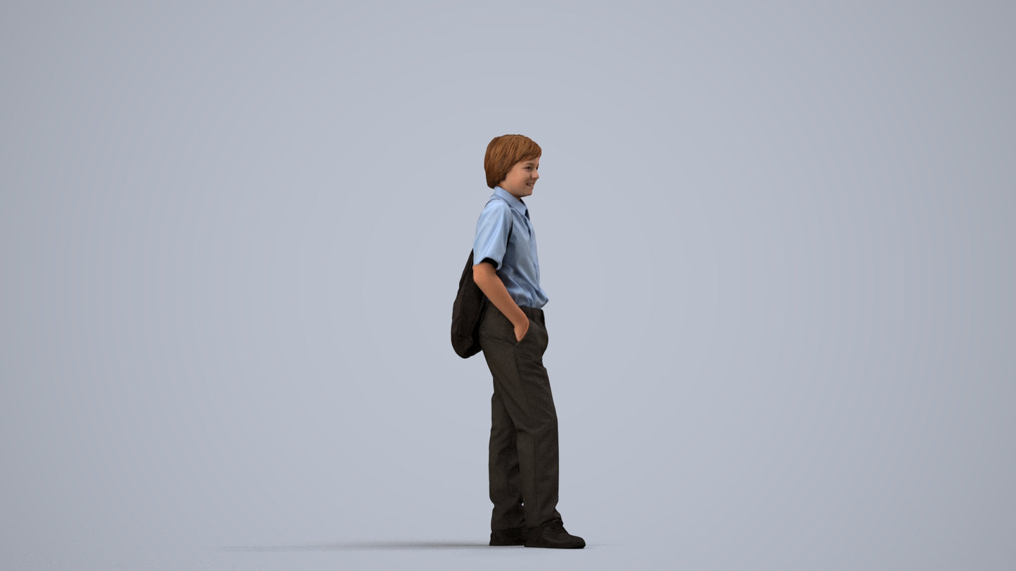 photogrammetry 3D boy kids, realistic human model archviz FBX, side view render