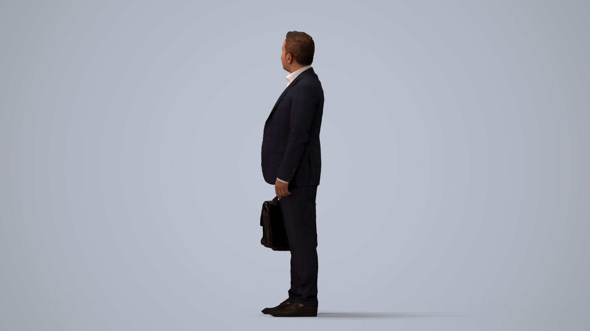 realistic 3D human man business, archviz people FBX OBJ for Blender, three-quarter view render