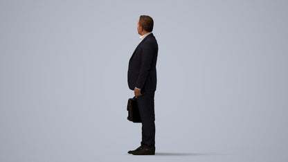 realistic 3D human man business, archviz people FBX OBJ for Blender, three-quarter view render