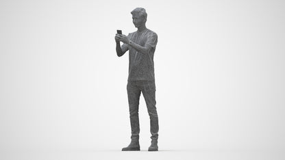 scanned 3D man casual standing, photogrammetry people for Enscape and V-Ray, wireframe back view