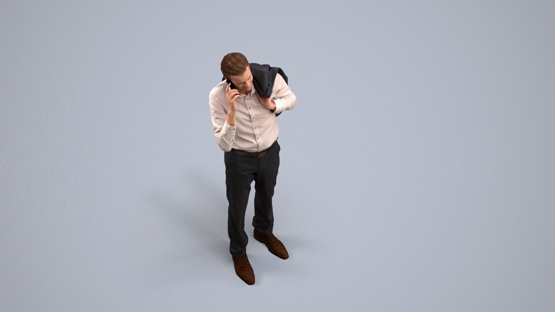 3D people model man business standing, scanned human for 3ds Max rendering, back view render