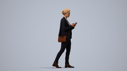 3D people model woman business walking, scanned human for 3ds Max rendering, side view render