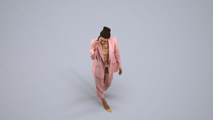 3D human model woman business walking, photogrammetry scanned person for archviz, back view render