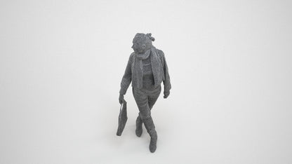 realistic 3D human woman casual walking, archviz people FBX OBJ for Blender, wireframe three-quarter view