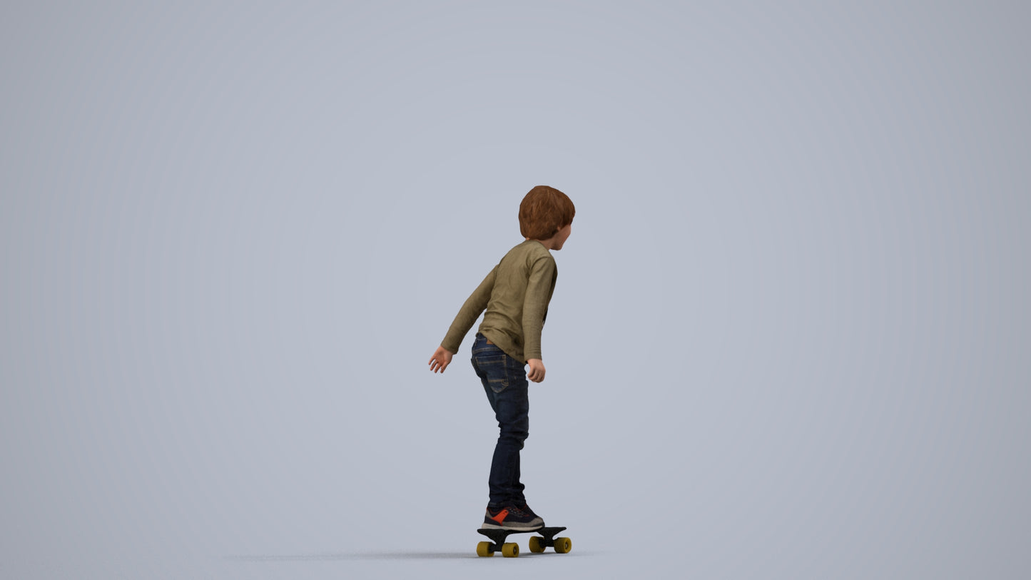3D scanned boy kids casual, photorealistic archviz people for Enscape and SketchUp, side view render