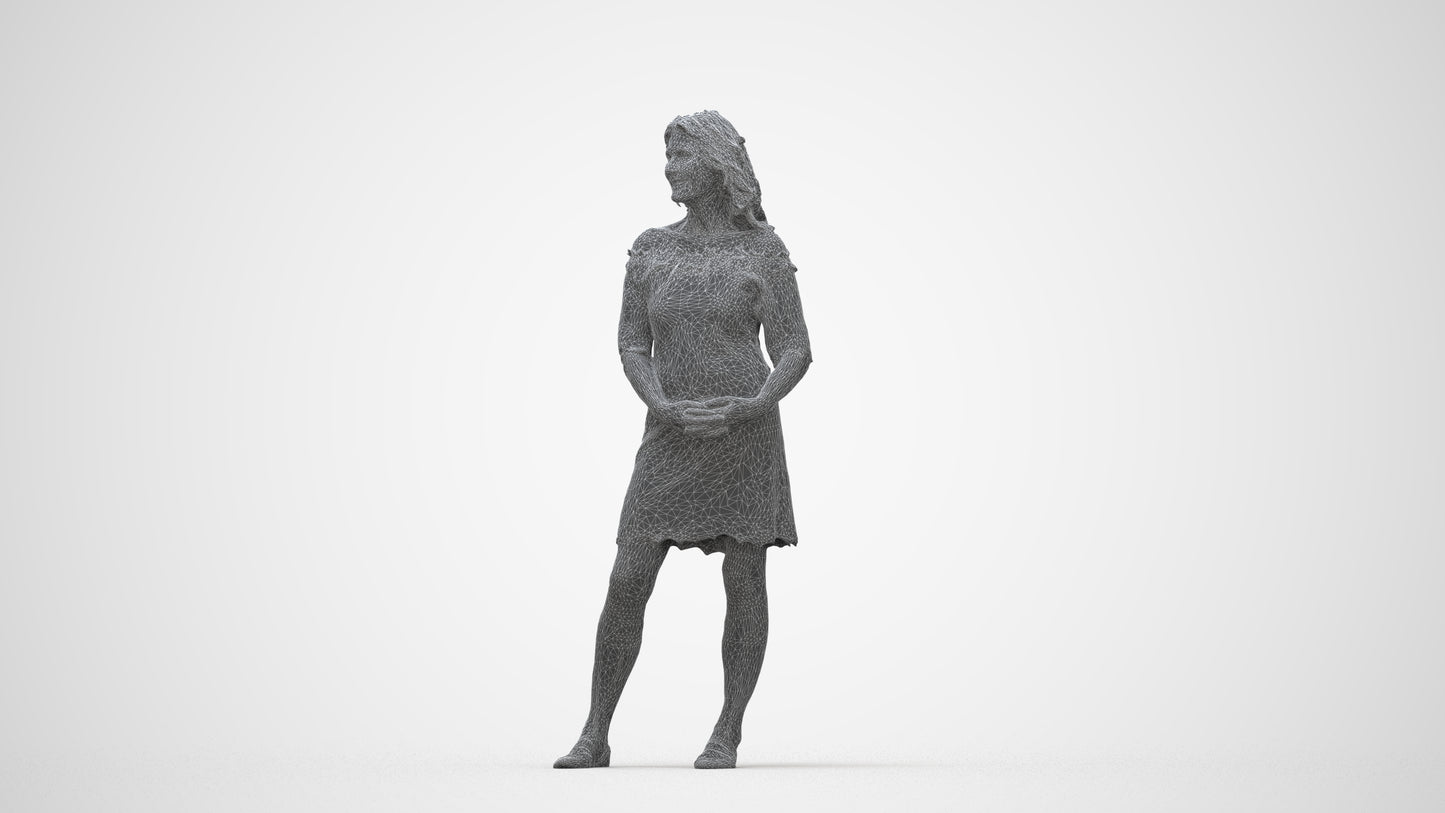 photogrammetry 3D senior woman casual standing, realistic human model archviz FBX, wireframe back view