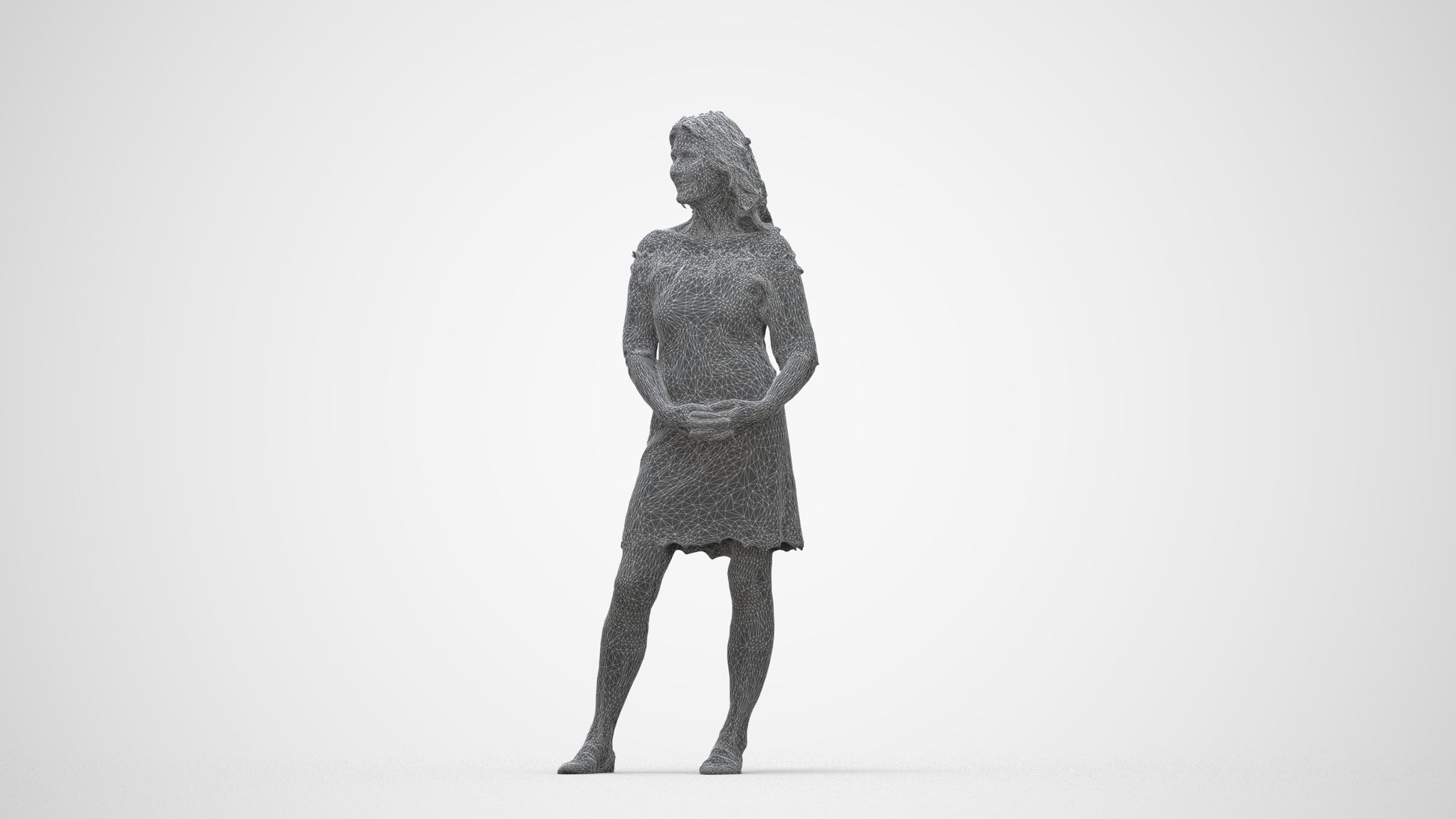 photogrammetry 3D senior woman casual standing, realistic human model archviz FBX, wireframe back view