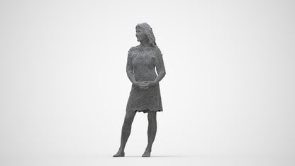 photogrammetry 3D senior woman casual standing, realistic human model archviz FBX, wireframe back view