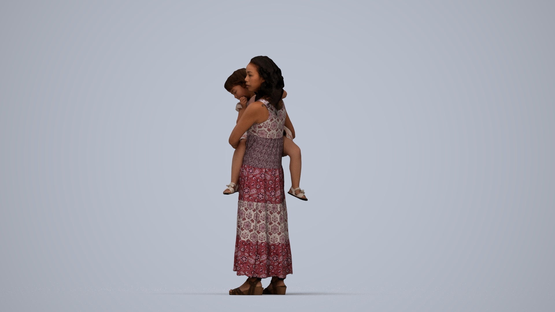 3D people model girl casual kids, scanned human for 3ds Max rendering, top-down view render