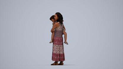 3D people model girl casual kids, scanned human for 3ds Max rendering, top-down view render