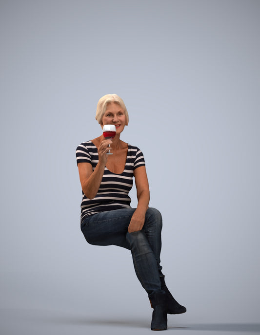 realistic 3D people senior woman casual sitting, render-ready for V-Ray and Corona, FBX OBJ