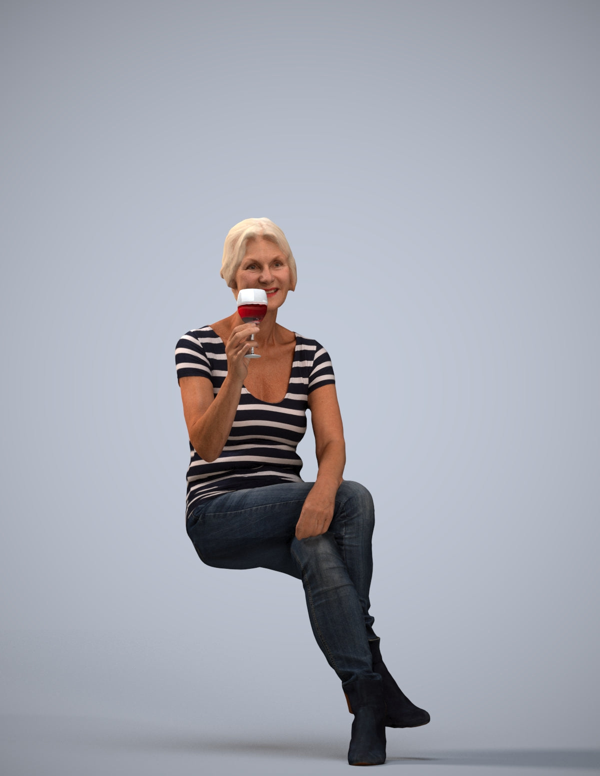 realistic 3D people senior woman casual sitting, render-ready for V-Ray and Corona, FBX OBJ