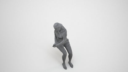 realistic 3D woman casual sitting, scanned archviz people for Blender and 3ds Max, wireframe three-quarter view