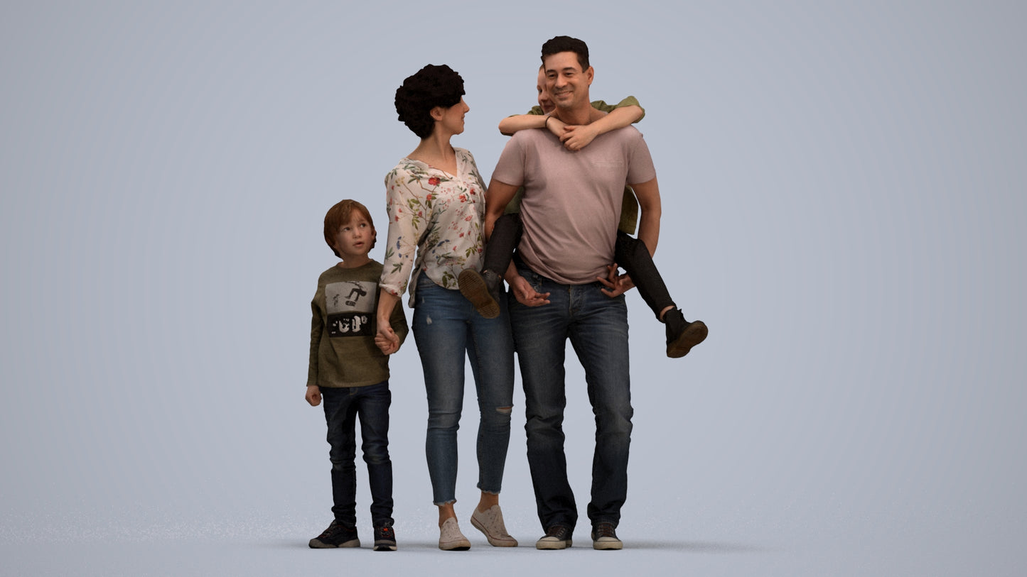 3D people model girl casual kids, scanned human for 3ds Max rendering, standing pose render