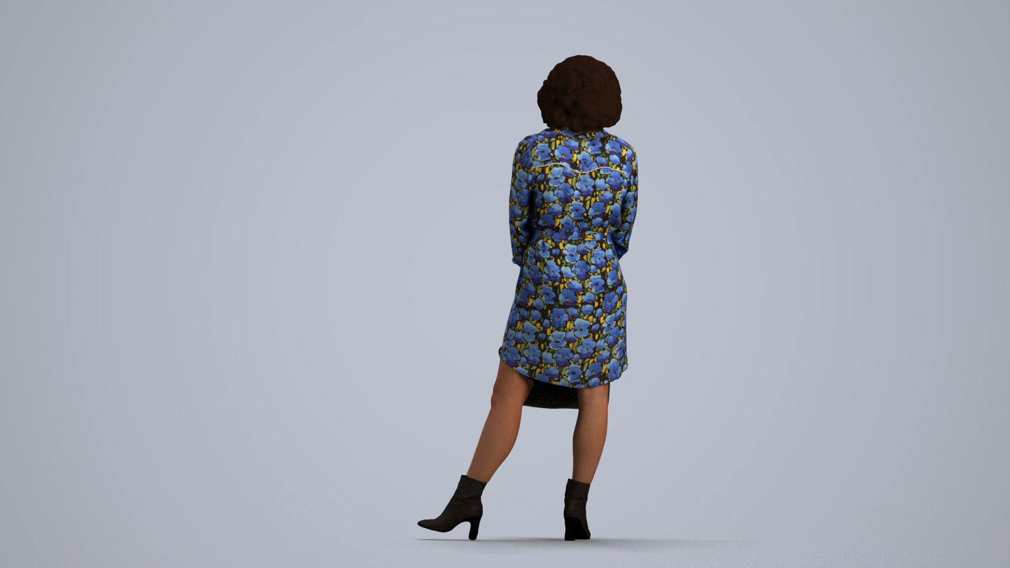 realistic 3D woman casual standing, scanned archviz people for Blender and 3ds Max, front view render