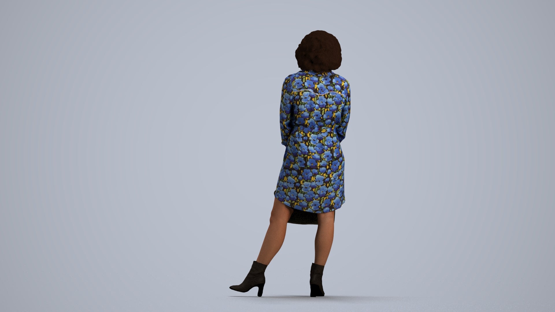 realistic 3D woman casual standing, scanned archviz people for Blender and 3ds Max, front view render