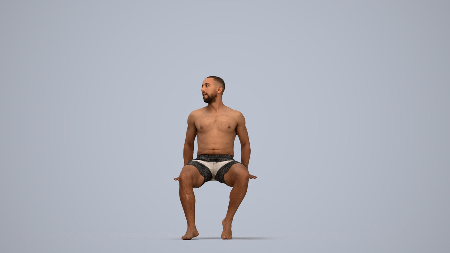 3D people model man pool, scanned human for 3ds Max rendering, top-down view render