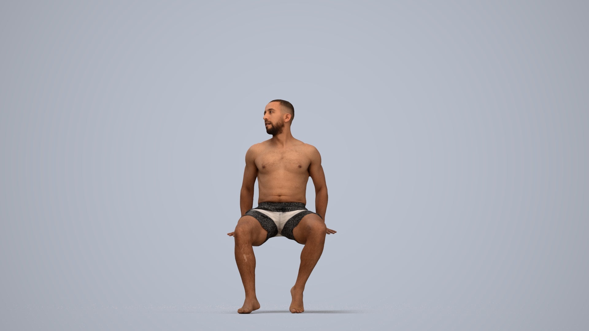 3D people model man pool, scanned human for 3ds Max rendering, top-down view render