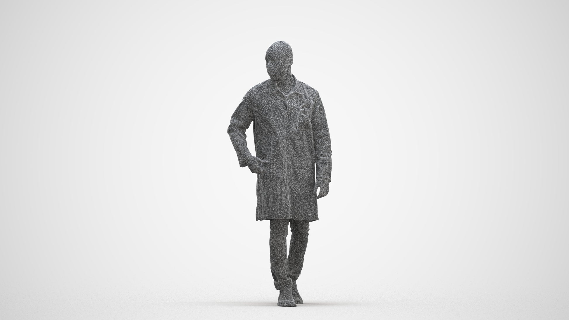 3D human model man medical, photogrammetry scanned person for archviz, three-quarter front view render