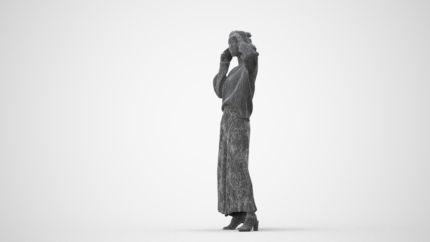 3D human model woman casual standing, photogrammetry scanned person for archviz, square thumbnail