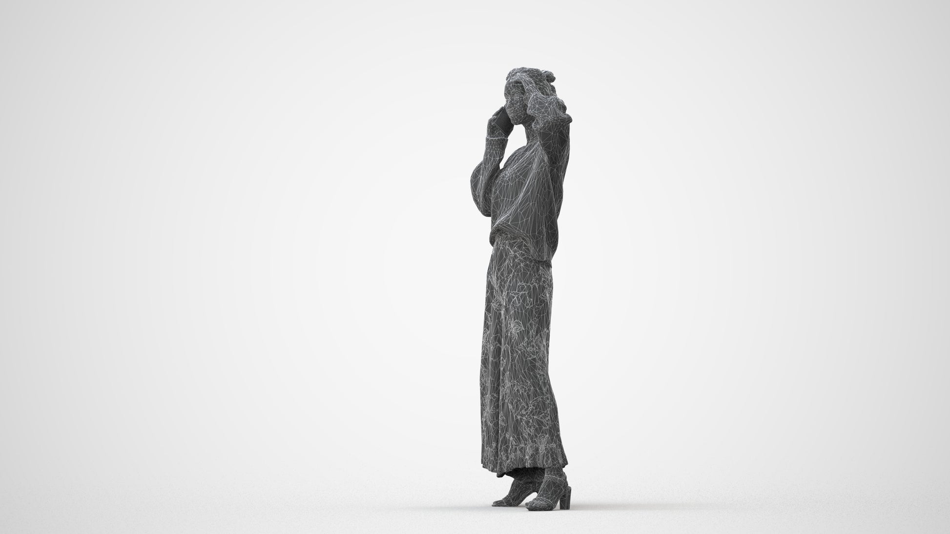 3D human model woman casual standing, photogrammetry scanned person for archviz, square thumbnail
