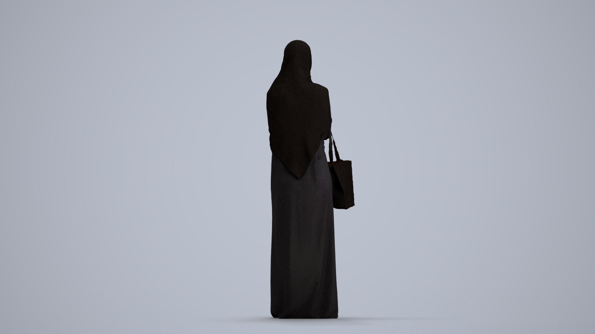 3D human model woman standing, photogrammetry scanned person for archviz, front view render