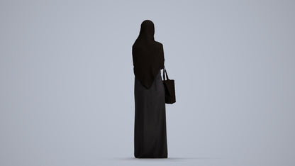 3D human model woman standing, photogrammetry scanned person for archviz, front view render