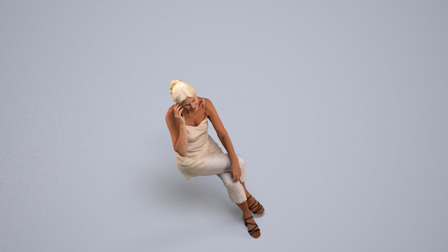 realistic 3D people senior woman casual sitting, render-ready for V-Ray and Corona, FBX OBJ, back view render