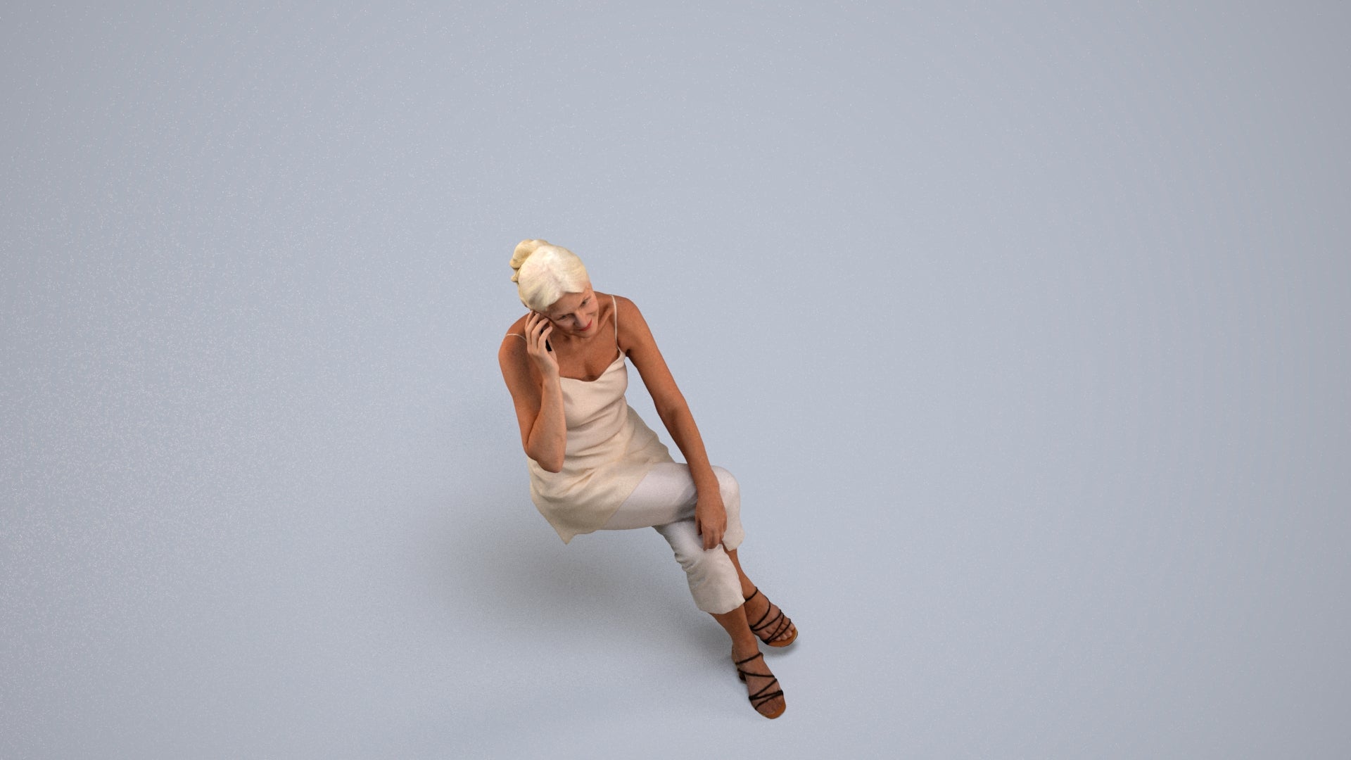 realistic 3D people senior woman casual sitting, render-ready for V-Ray and Corona, FBX OBJ, back view render