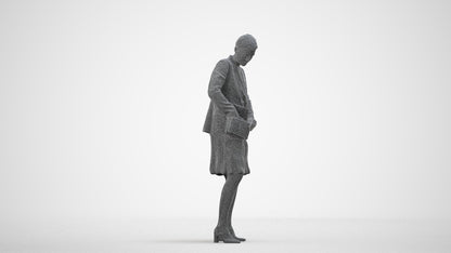 photogrammetry 3D woman business standing, realistic human model archviz FBX, wireframe side view