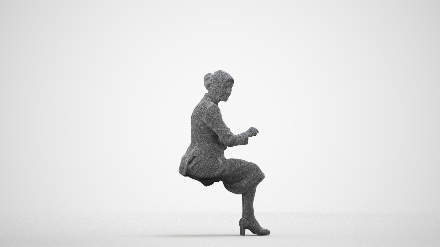 realistic 3D senior woman business, scanned archviz people for Blender and 3ds Max, wireframe side view