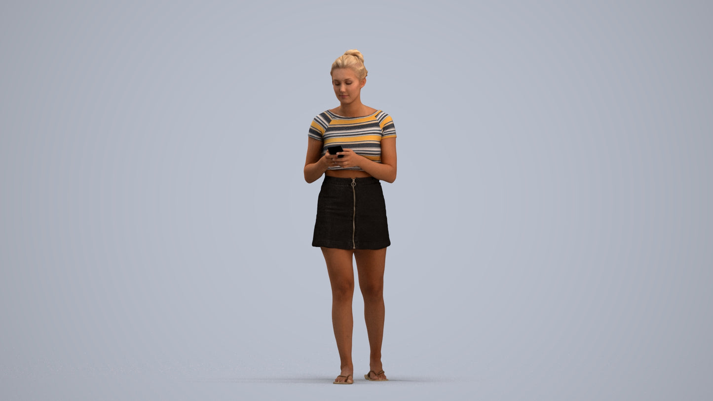 realistic 3D human woman casual standing, archviz people FBX OBJ for Blender, standing pose render