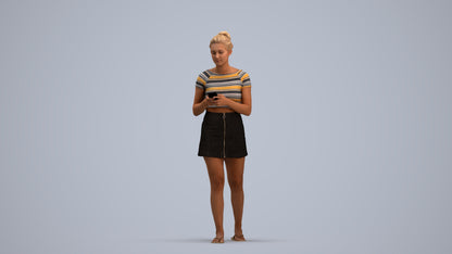 realistic 3D human woman casual standing, archviz people FBX OBJ for Blender, standing pose render