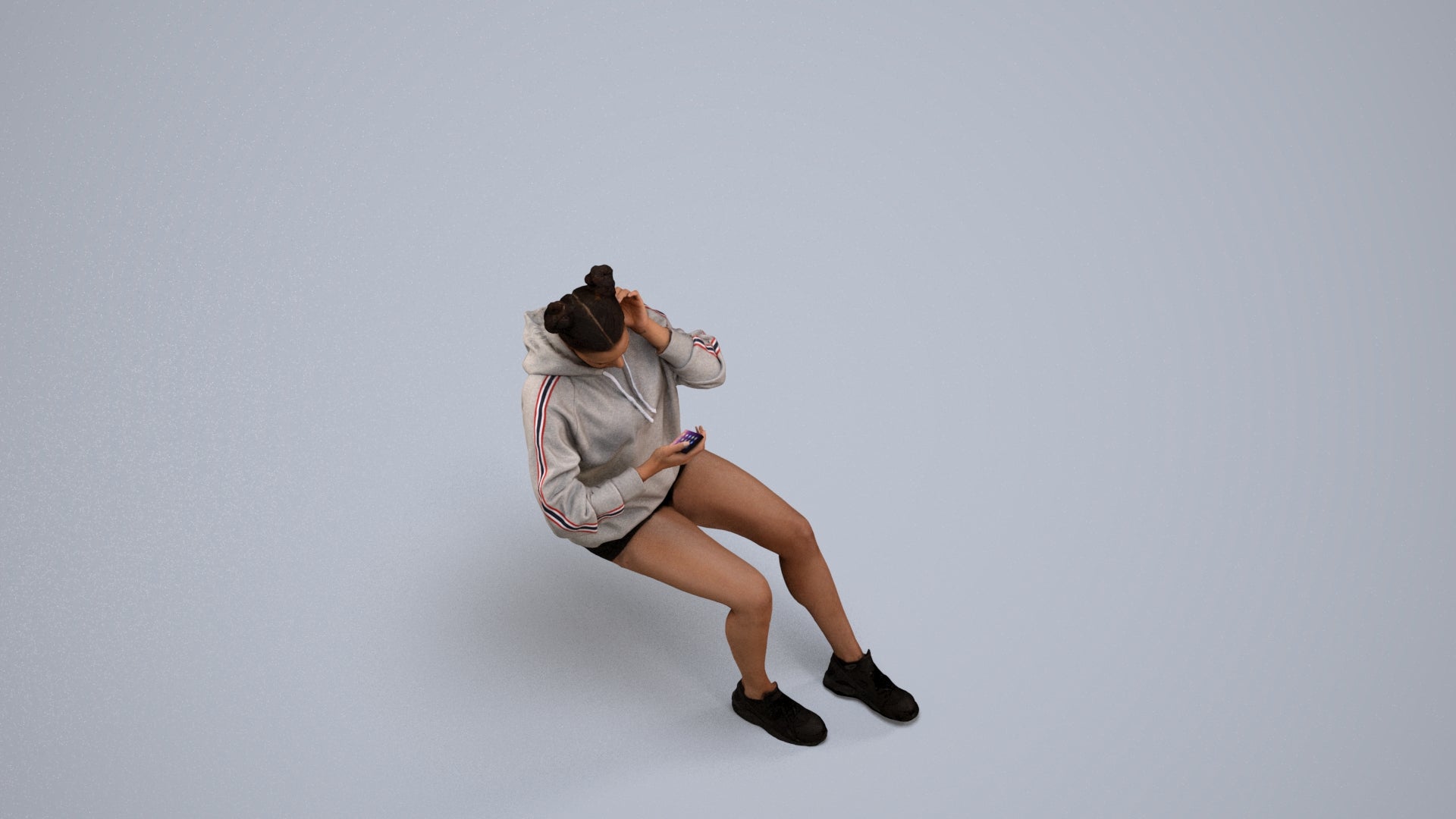 realistic 3D human woman casual sitting, archviz people FBX OBJ for Blender, back view render